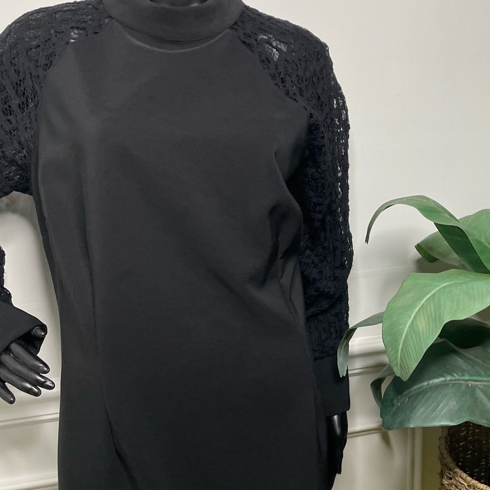 Monif C's Long Black Lace Arms Black Dress - Picture 3 of 5
